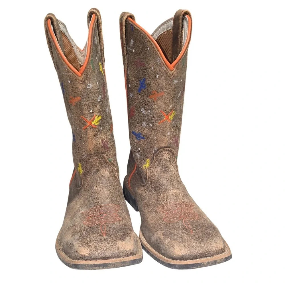 Twisted X Kids Brown Western Cowboy Boots Cactus Arrow Embroidery YCW0016 11 see